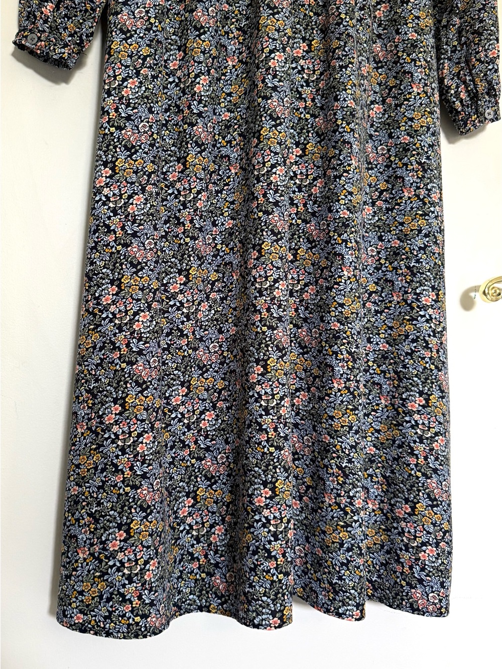 LOFT Navy Blue Floral Long-Sleeve Button Down Midi Dress - Picture 11 of 16